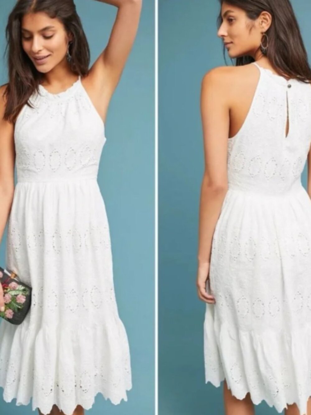 Anthropologie - Maeve White Eyelet Halter Midi Dress